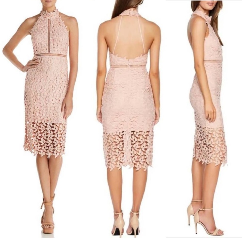 Bardot Gemma Dress Light Pink High Neck Allover Lace Size 8 Medium